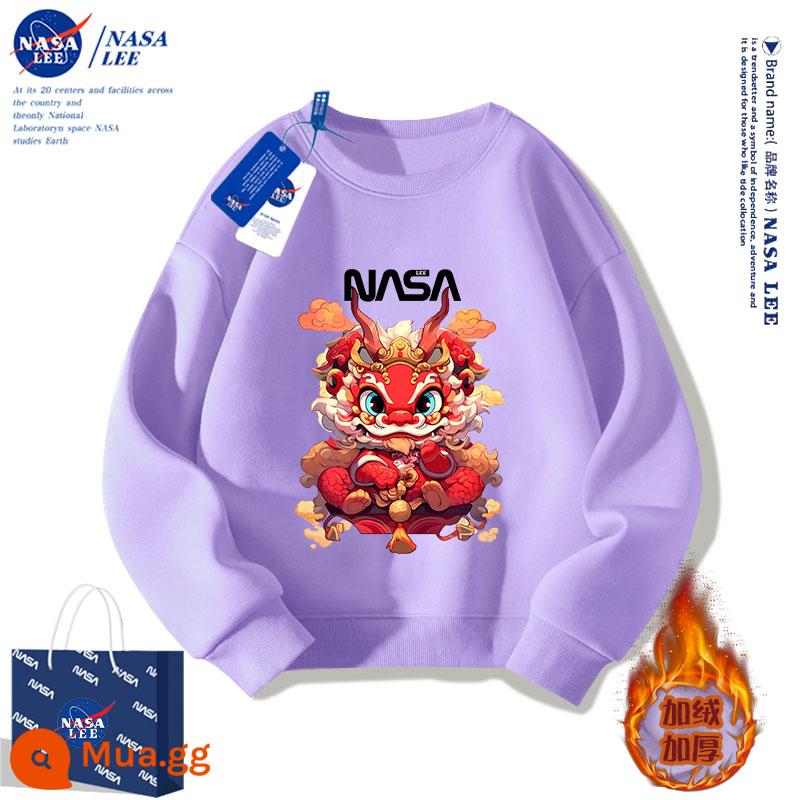 NASA cotton dày màu đỏ T bé trai mùa đông bé gái 12 tuổi mùa thu đông cộng với nhung 2024 Quần áo năm con Rồng cho trẻ em - Phong cách màu tím cộng với nhung [Loại 1]