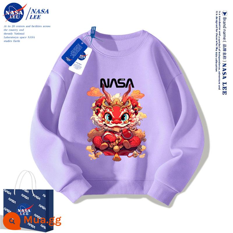 NASA cotton dày màu đỏ T bé trai mùa đông bé gái 12 tuổi mùa thu đông cộng với nhung 2024 Quần áo năm con Rồng cho trẻ em - Phong cách Xuân Thu Tím [Loại 1]