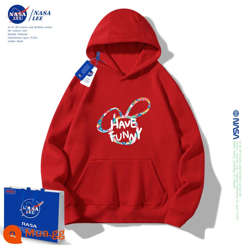 Áo phông dày bé gái màu đỏ của NASA cộng với áo khoác nhung mùa thu đông mới cho bé trai 2023 năm con thỏ năm sinh quần áo trẻ em - Mùa xuân và mùa thu đỏ