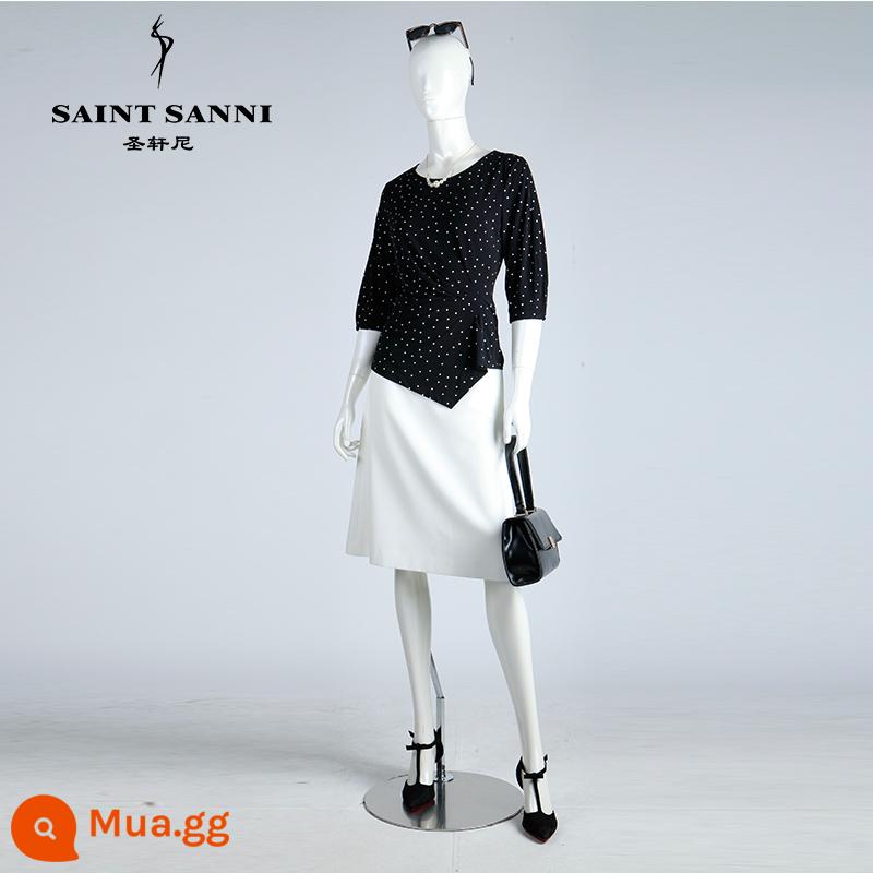 Mùa hè mới của Saint-Henney dệt kim chấm trắng không cổ slim fit thin tay ba phần tư áo sơ mi nữ E361 - Chấm trắng