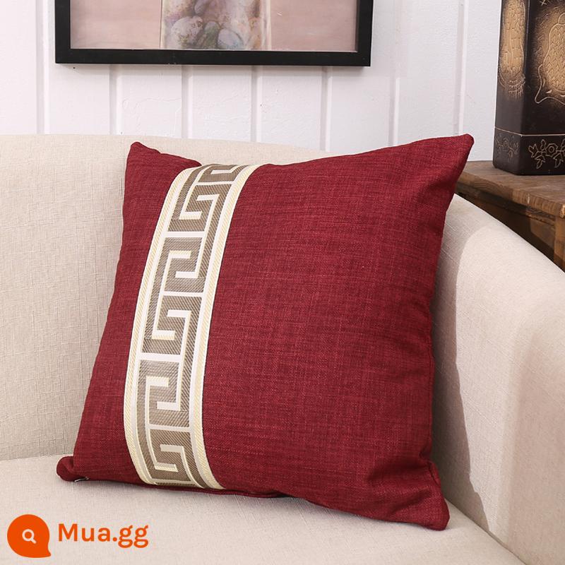 Mới phong cách Trung Quốc cotton linen sofa gối hiện đại tối giản gối ghế đệm thêu thắt lưng gối đầu giường tựa lưng lớn với lõi - rượu vang