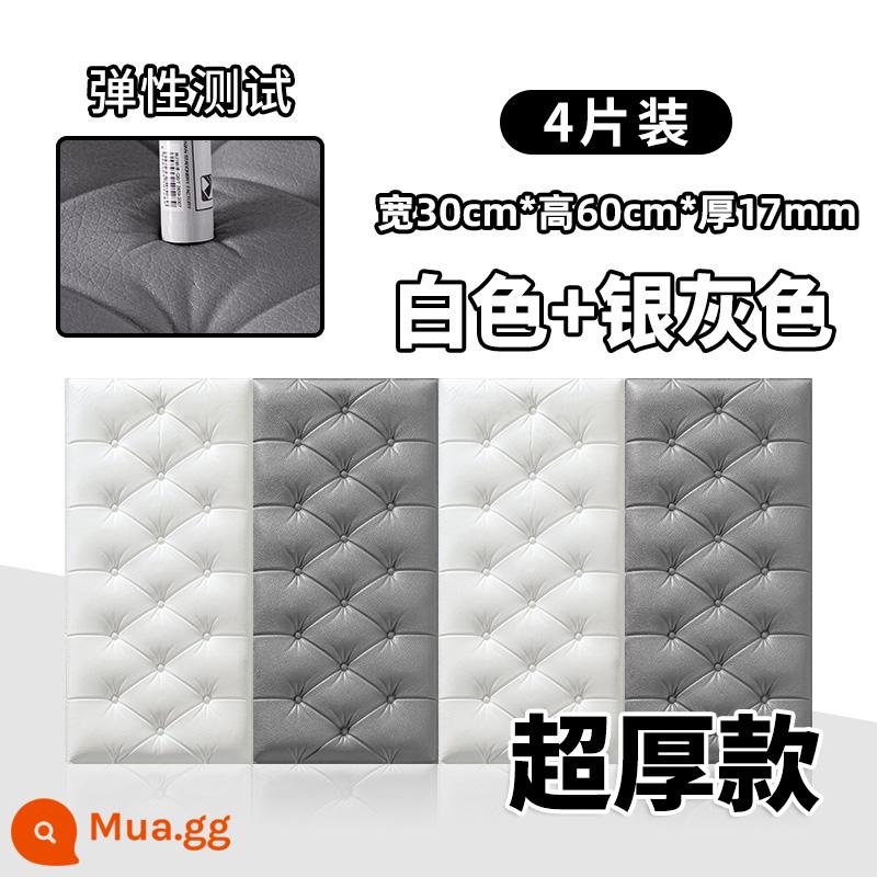 Dày tự dính đầu giường gói mềm chống va chạm chiếu tatami Kang Wai 3d dán tường ba chiều phòng ngủ dán tường chống va chạm nền trang trí tường - [Độ dày 1,7cm] 2 miếng trắng + 2 miếng xám bạc ❤Dày 30 * 60cm và chống va chạm