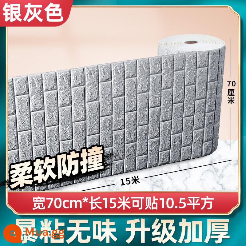 Giấy dán tường tự dính chống thấm nước và chống ẩm nhãn dán tường trang trí phòng ngủ ấm áp 3d tường gạch xốp ba chiều nhãn dán tường chống va chạm - [70cm*15m] Màu xám bạc tiêu chuẩn cực dày ❤Độ dày 5mm