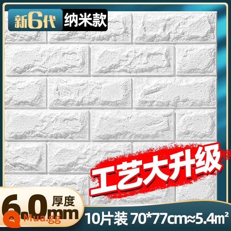 Giấy dán tường tự dính phòng ngủ ấm áp 3d dán tường ba chiều giấy dán tường nền tường xốp gạch trang trí miếng dán chống thấm nước và chống ẩm - Phân loại màu: 6.0mm [Mẫu nâng cấp nano trắng] 10 miếng quy trình mới khoảng 5,4m2; kích thước/phương pháp xử lý: lớn