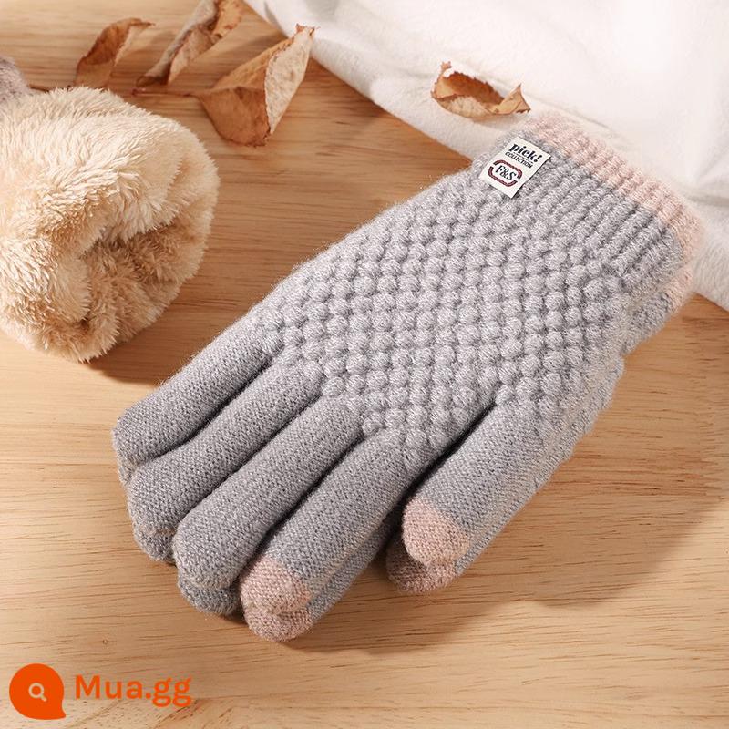 Găng tay cotton nam mùa đông len màn hình cảm ứng cộng với nhung dày dặn chống lạnh cho người già - Găng tay ấm áp 40 độ mùa đông nữ - Mẫu nữ - xám nhạt