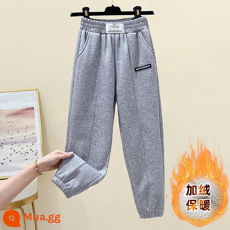 Quần cotton cho bé gái cộng với nhung và áo khoác ngoài dày phía bắc quần chần ba lớp cho trẻ em mùa đông quần áo trẻ em cỡ vừa và lớn quần dài mùa đông ấm áp - C2182 xám nhạt (cộng với nhung)