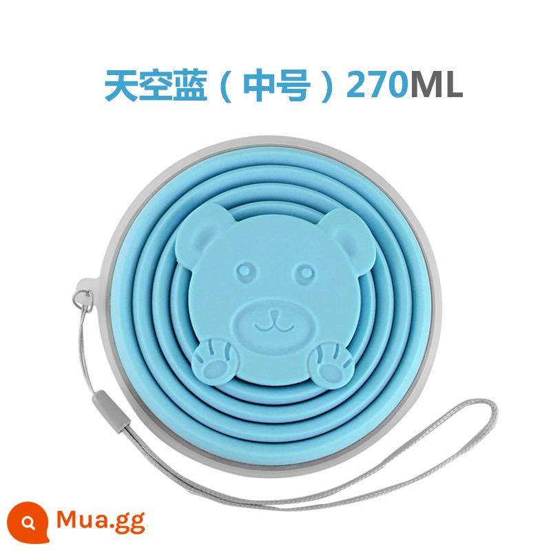 Lừa bắt nạt silicone gấp cốc du lịch cắm trại ngoài trời cấp thực phẩm silicone gấp cốc nước di động nước súc miệng chịu nhiệt độ cao - Xanh da trời 270ML