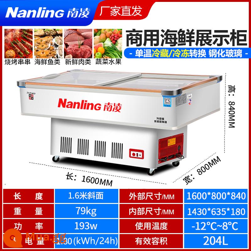 Nanling tủ đông thương mại nằm ngang giữ lạnh tươi thịt nướng tủ trưng bày tủ lạnh hải sản đông lạnh tủ đặt hàng ống đồng - Độ dốc 1600*800*840 (thấp tới -12oC)