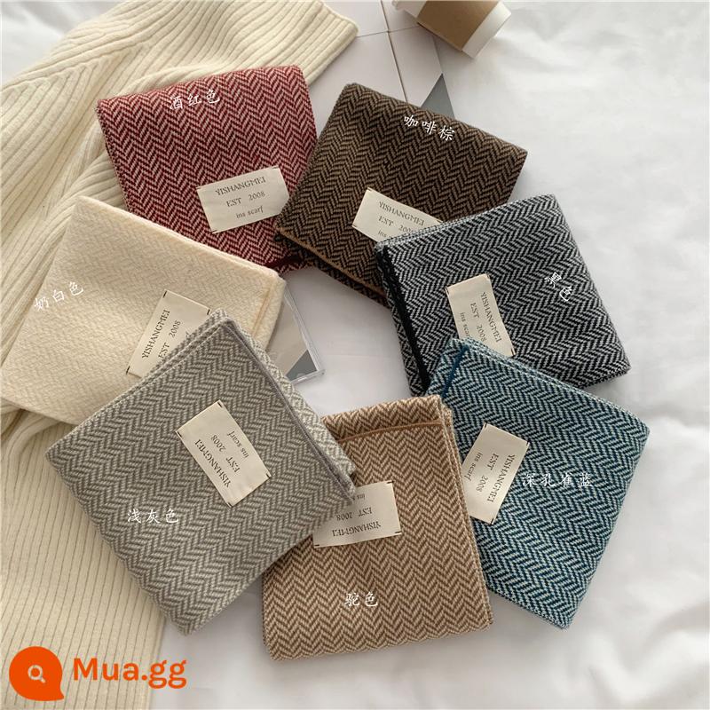 Khăn quàng nhỏ dành cho nữ mùa đông phù hợp với tính cách dịu dàng houndstooth phiên bản Hàn Quốc dày ấm học sinh khăn cashmere quà tặng - xám nhạt