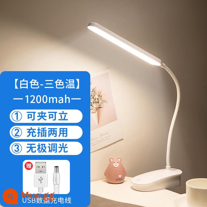 Đèn LED kẹp nhỏ để bàn bảo vệ mắt nghiên cứu đặc biệt sạc sinh viên đại học ký túc xá đầu giường đọc sách kiểu kẹp đèn - Đế đèn dài màu trắng [1200 mA] điều chỉnh độ sáng