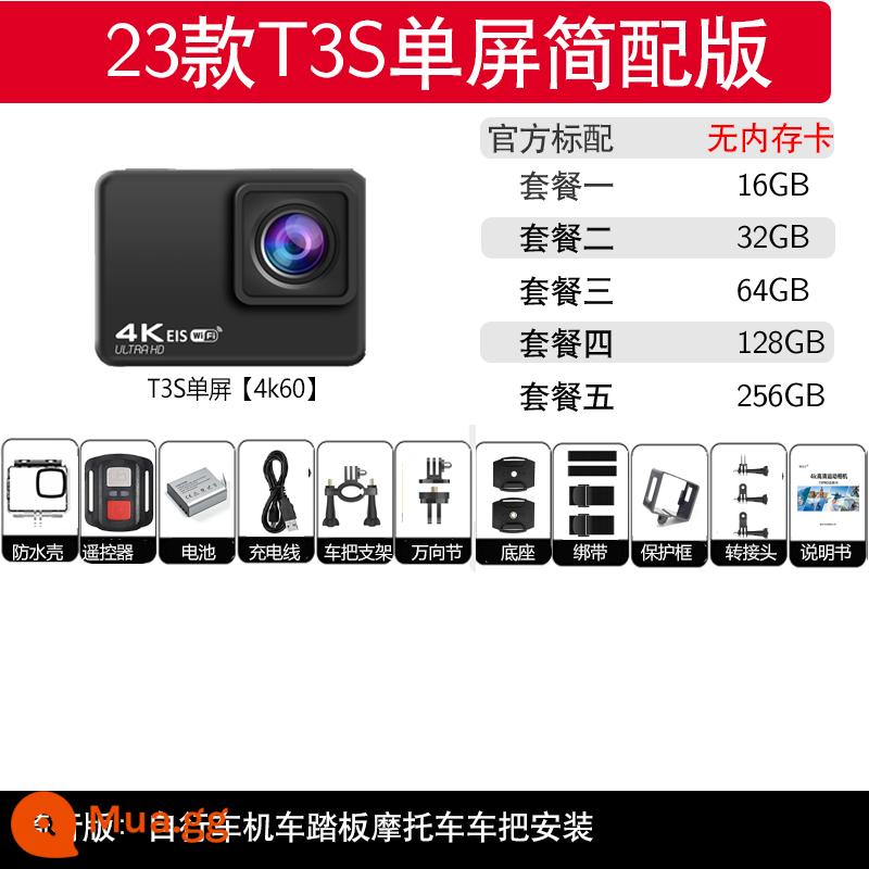 T3S Lái Xe Máy Đầu Ghi Hình Độ Nét Cao Đi Mũ Bảo Hiểm Camera Lặn Camera Thể Thao 4K Chống Nước Rồng Mũ Nón - 23 model T3S đen 4K + cảm ứng + màn hình đơn + phụ kiện 1 pin chống rung 4.0