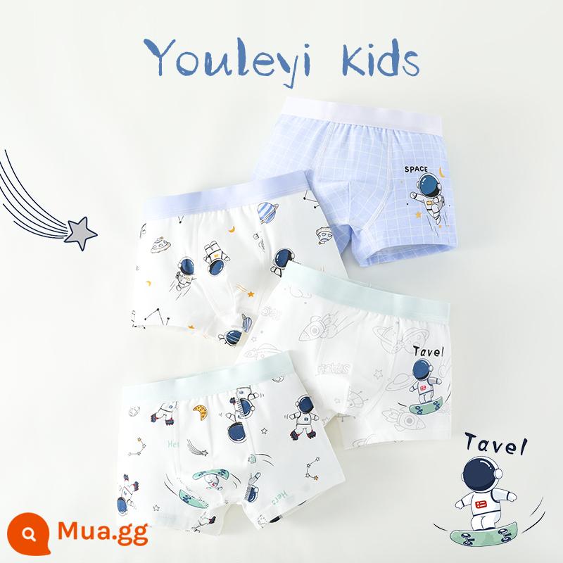 Quần lót bé trai cotton nguyên chất, quần đùi bé trai, cotton nguyên chất trẻ em, quần boxer an toàn bé trai vừa và lớn 100% - G011 Space Skateboard-4 Gói [Phong cách cotton nguyên chất không xương chải kỹ]