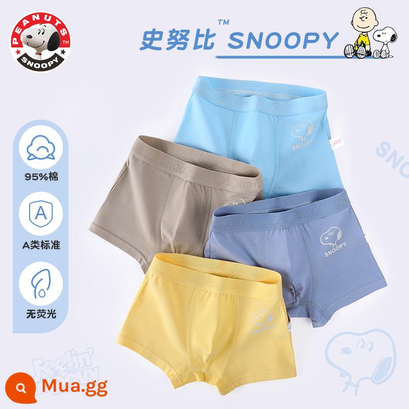 Quần lót bé trai cotton nguyên chất, quần đùi bé trai, cotton nguyên chất trẻ em, quần boxer an toàn bé trai vừa và lớn 100% - 524 Snoopy IP Chính hãng-4 Gói [Phong cách Cotton nguyên chất không xương chải kỹ]