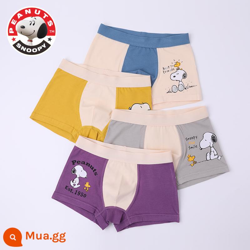 Quần lót bé trai cotton nguyên chất, quần đùi bé trai, cotton nguyên chất trẻ em, quần boxer an toàn bé trai vừa và lớn 100% - 105 Snoopy IP Authentic-4 Pack [Phong cách cotton nguyên chất không xương chải kỹ]