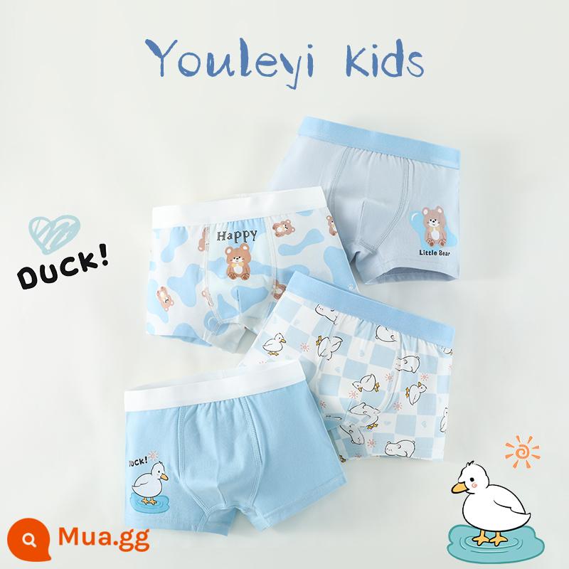 Quần lót bé trai cotton nguyên chất, quần đùi bé trai, cotton nguyên chất trẻ em, quần boxer an toàn bé trai vừa và lớn 100% - 4G023 Cole Duck-4 Gói [Cotton nguyên chất không xương kiểu chải kỹ]