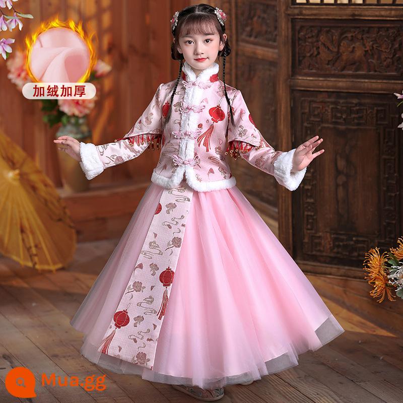 Hanfu mùa đông của bé gái mùa thu và mùa đông phong cách cổ điển cao cấp của trẻ em Trung Quốc Quần áo chúc mừng năm mới Trang phục cổ trang dành cho trẻ em trung và lớn cộng với nhung Quần áo năm mới - kẹp tóc màu hồng 2572