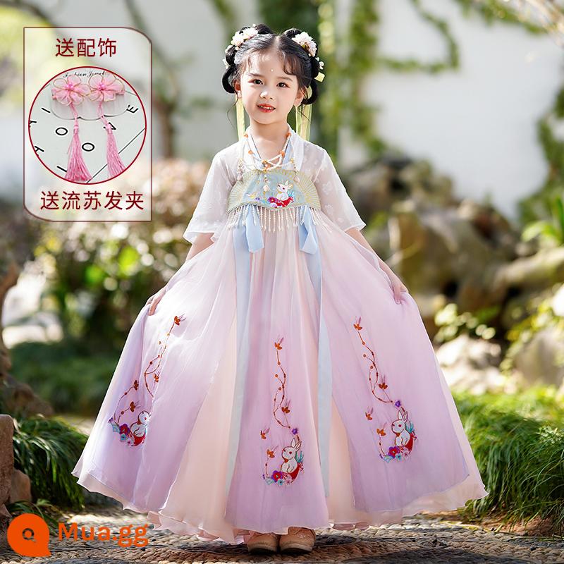 Váy Hanfu bé gái mùa hè váy siêu tiên cao cấp trang phục mùa hè trẻ em váy công chúa váy mới 2023 - kẹp tóc màu tím 2199