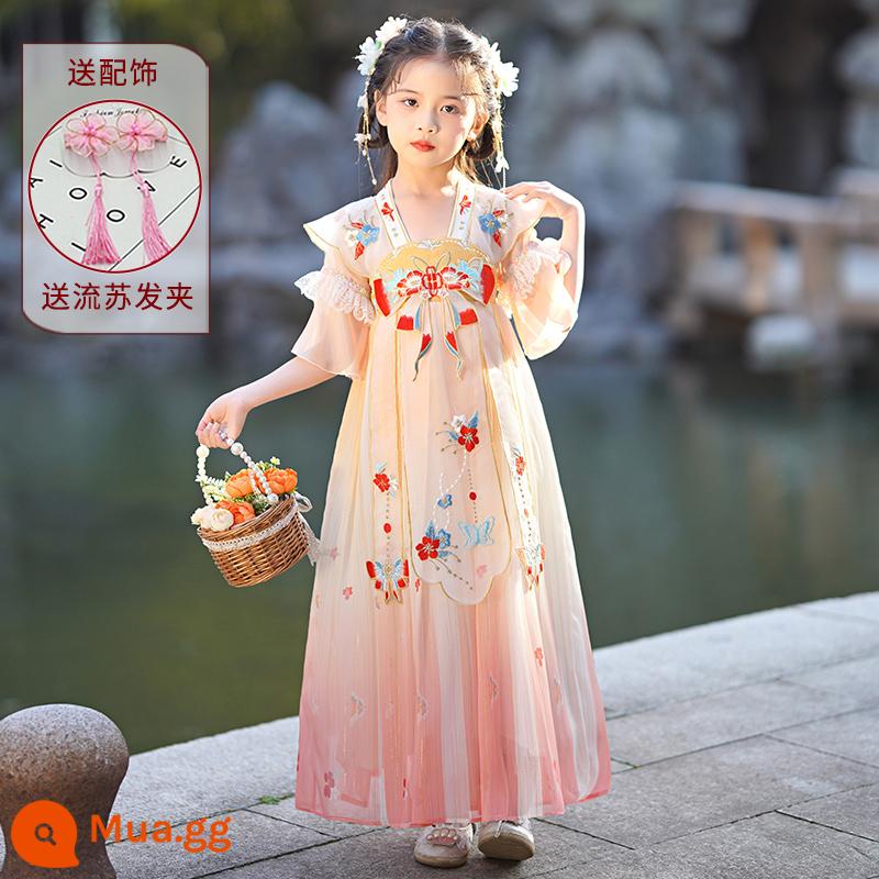 Váy Hanfu bé gái mùa hè váy siêu tiên cao cấp trang phục mùa hè trẻ em váy công chúa váy mới 2023 - kẹp tóc màu hồng 2617