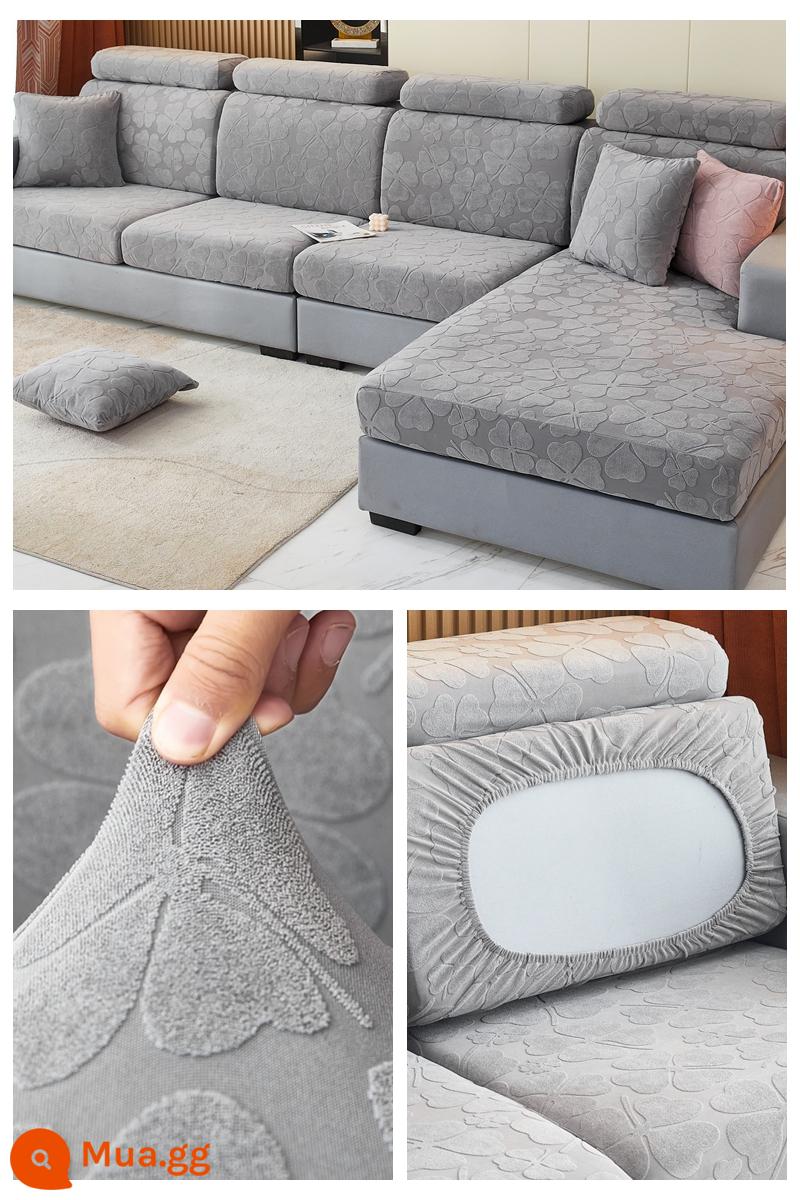 Đàn hồi đàn hồi mũ tắm bọc ghế sofa bao gồm tất cả phổ quát dựa vào vỏ bảo vệ bằng vải tựa đầu bàn đạp chân đệm xốp đơn giản - Mũ cỏ bốn lá dày màu xám nhạt