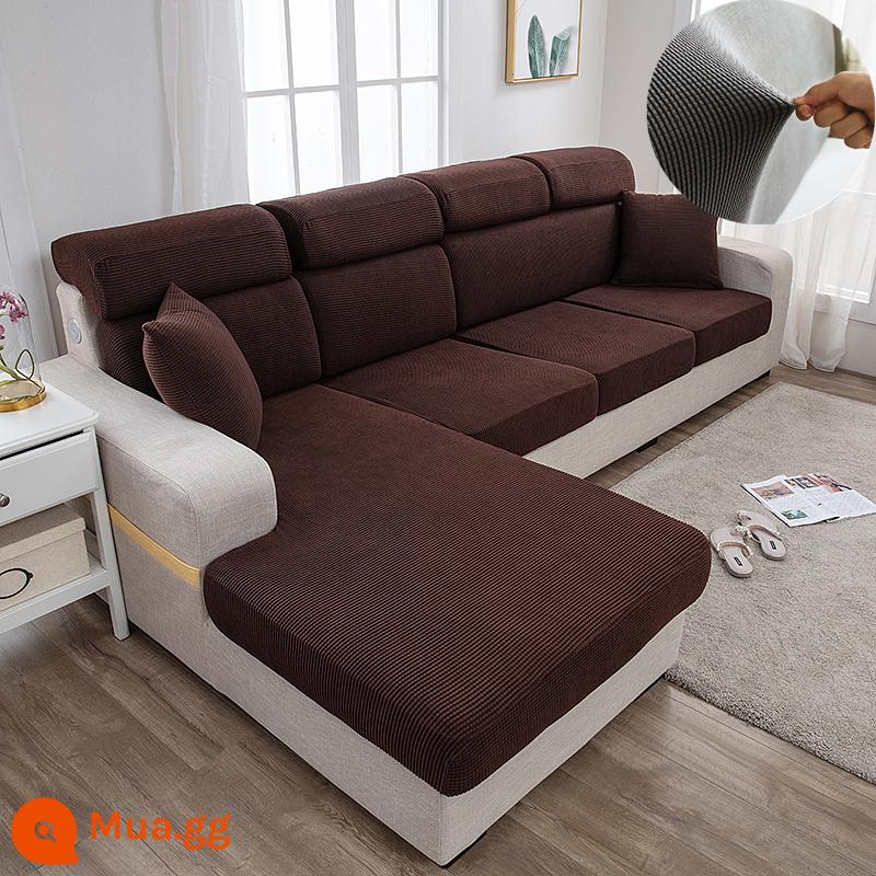 Đàn hồi đàn hồi mũ tắm bọc ghế sofa bao gồm tất cả phổ quát dựa vào vỏ bảo vệ bằng vải tựa đầu bàn đạp chân đệm xốp đơn giản - Mũ cà phê ngô dày màu nâu