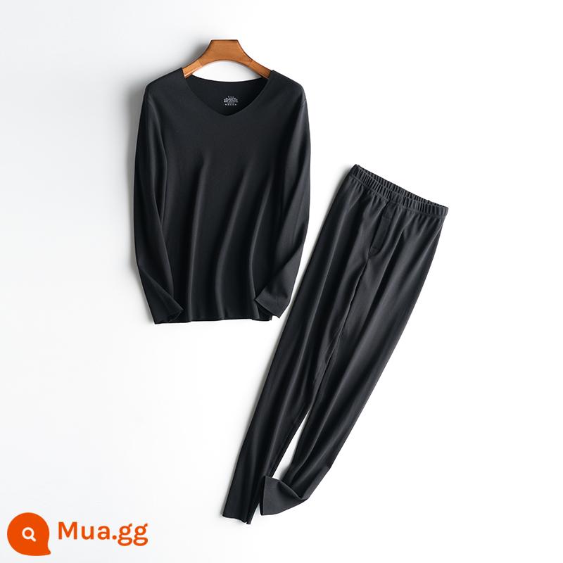 De Velvet Quần áo sưởi ấm không dấu vết Bộ đồ nam dày Plus Cashmere Sợi tự sưởi ấm Mùa đông trẻ trung Quần áo mùa thu Quần vệ sinh Quần hợp thời trang - đen