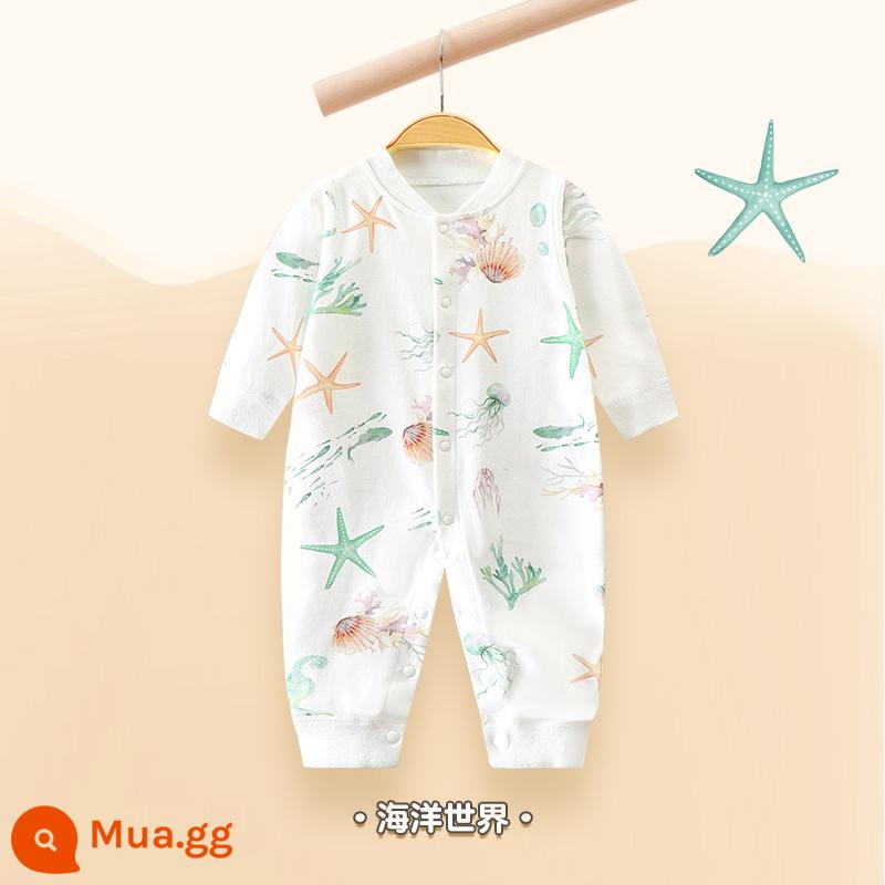 Bé áo liền quần cotton nguyên chất quần áo trẻ sơ sinh xuân thu đông phù hợp với bé mùa thu áo liền quần bộ đồ ngủ - đại dương