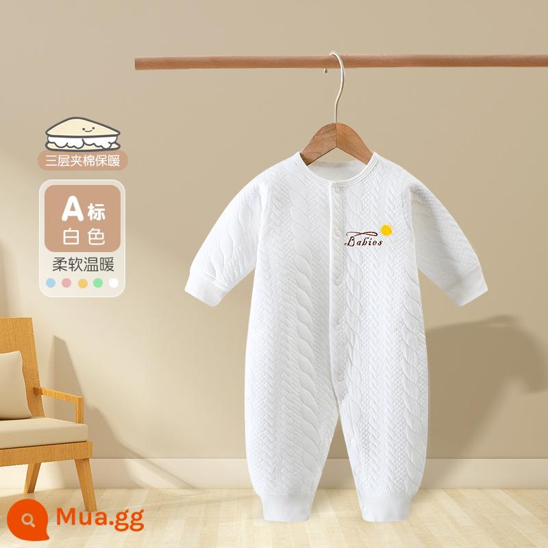 Bé sơ sinh áo liền quần cotton nguyên chất quần áo mùa đông ấm chần bông quần áo mùa đông thu đông phù hợp với bé sơ sinh áo liền quần - Trắng