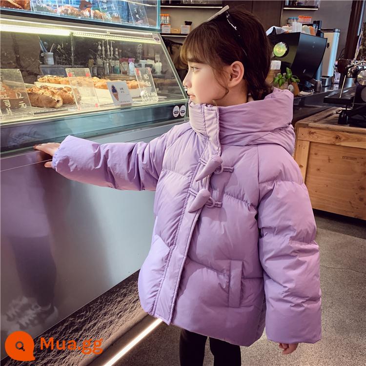 Girls' Down Jacket 2023 Mới Phong Cách Phương Tây Trẻ Em Mùa Đông 90 Trắng Vịt Xuống Dày Ấm Bé Gái Có Mũ Trùm Đầu áo khoác - Điểm tím