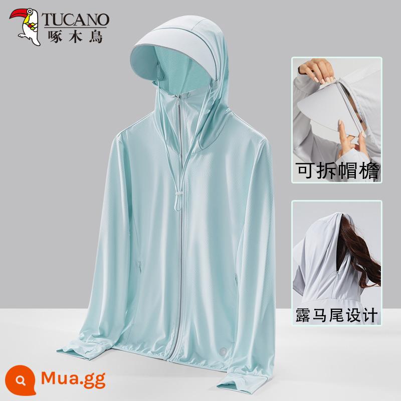 Woodpecker upf50+ ice silk chống nắng thoáng khí chống tia cực tím cho nữ mùa hè 2023 áo khoác nam chống nắng mới - [Vành có thể tháo rời] Ngọc Nguyệt Nữ