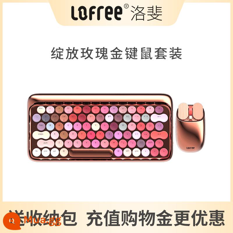 Lofree Luofei Son Môi Bộ Chuột Bàn Phím Cơ Bluetooth Không Dây Cô Gái Máy Tính Văn Phòng Máy Tính Bảng Ipad - Vàng hồng (Bàn phím + Chuột) [Double 11] (Công tắc màu nâu)