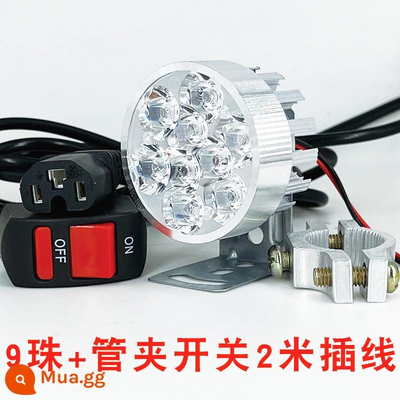 [Đa Năng 12V-85V] Đèn LED Xe Máy Chống Nước Phòng Khách Xe Điện Đèn Sửa Đổi Siêu Sáng Không Dây Đèn Trợ Sáng - Không gian ngưng tụ siêu sáng bạc 9 hạt + kẹp ống công tắc + cáp cắm 2m [27W]