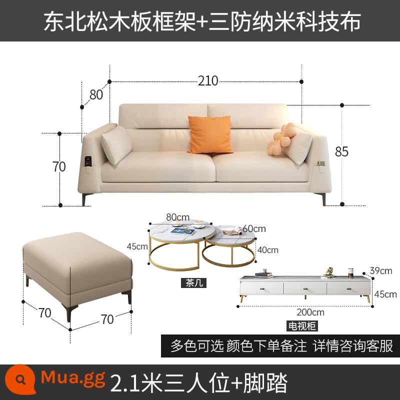 Phong cách wabi-sabi căn hộ nhỏ công nghệ vải sofa cao su phòng khách ba người hàng thẳng màu tương phản đơn giản hiện đại phong cách kem đỏ lưới - Xe ba chỗ 2,1m + gác chân + bàn trà và tủ tivi