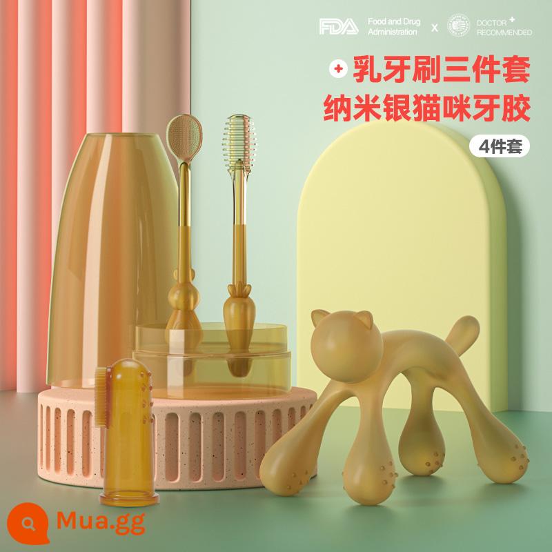 Dụng cụ cố định răng mèo con ckbebe cho bé răng hàm bé silicone cắn đồ chơi cao su có thể đun sôi chống ăn tay hiện vật - Bộ ba món Dụng cụ cố định răng mèo + Máy làm sạch răng miệng