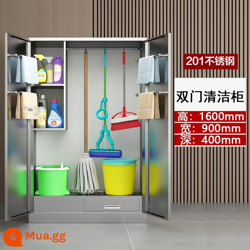 Vệ sinh tủ inox nhà trường vệ sinh làm sạch tủ lớp học ban công chổi lau nhà bảo quản dụng cụ tủ bảo quản - Tủ vệ sinh cửa đôi inox 201 dày 1,6m