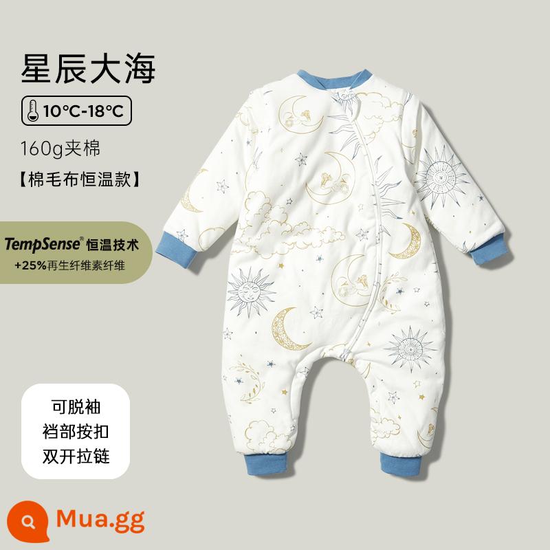 Simeng Baby liên tục Cotton Cotton Cotton Split -gg Túi ngủ Bốn mùa Đại học Babies Big, Medium Children Cotton Kick Kick, Cổ vật - [Mẫu nhiệt độ không đổi] Sea of ​​​​Stars (160g bông) Nhiệt độ phòng khuyến nghị 10-18oC