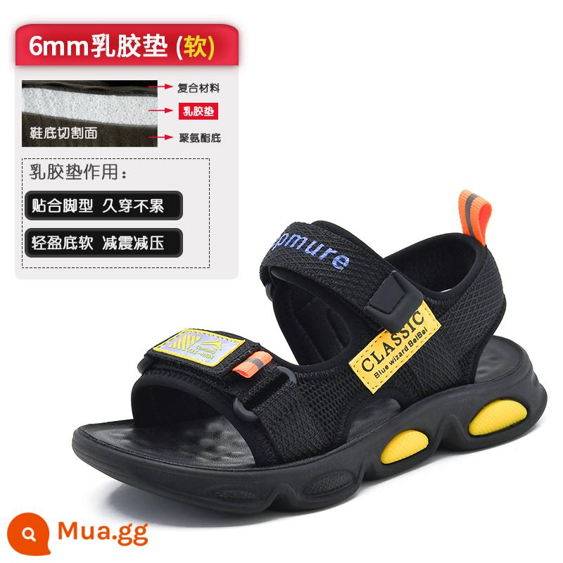 Giày Sandal Bé Trai 2023 Mới Lớn Trẻ Em Phiên Bản Hàn Quốc Mùa Hè Trẻ Em Đế Mềm Chống Trượt Giày Học Sinh Đi Biển - 11 màu đen và vàng (đệm cao su 6MM)