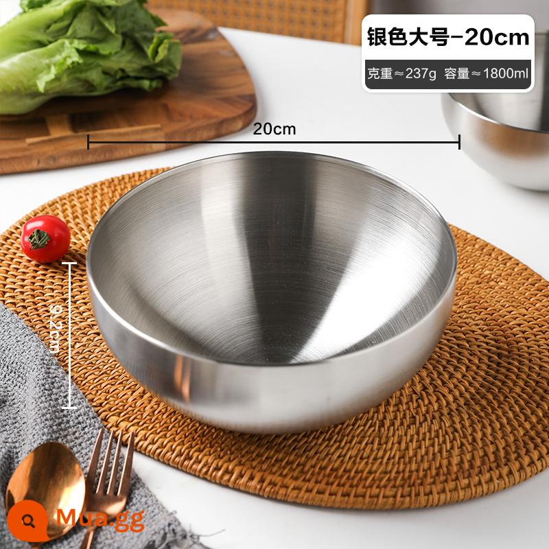 Bát mì ăn liền inox Sheri Hàn Quốc bibimbap Bát mì lạnh Bát súp lớn hộ gia đình Bát salad trái cây trộn với các món nguội - Bạc size lớn-20cm