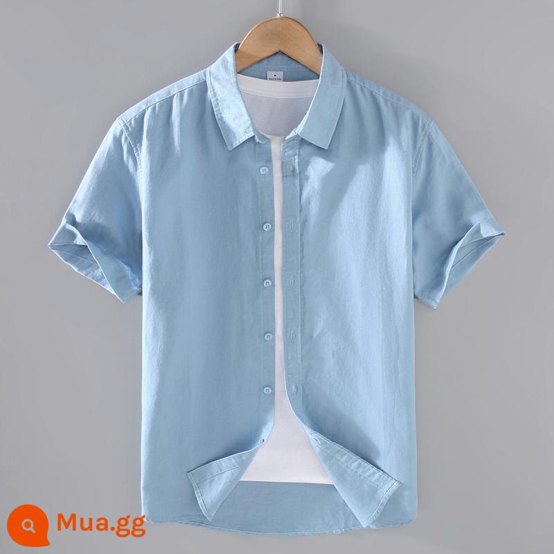 Áo sơ mi dài tay bằng vải lanh nam Quần áo nam bằng vải lanh của Nhật Bản áo sơ mi cotton lanh dáng rộng giản dị quần áo mùa xuân và mùa hè áo khoác ngoài áo sơ mi inch - 9048 tay ngắn màu xanh xám