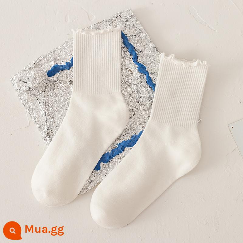 [4 Đôi] Viền Tai Gỗ Sọc Trắng Đen Xuân Thu Cotton Nguyên Chất Phong Cách JK - [Gói 2] Tất trắng