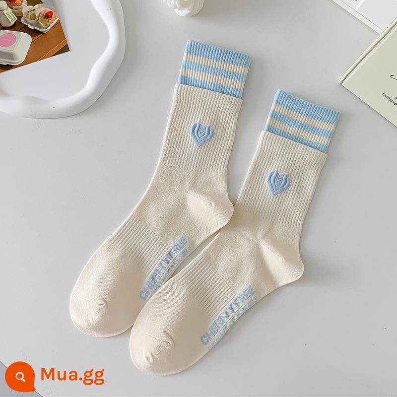 【2 cặp】Ống giữa cotton Shuangluo miệng người yêu dành cho nữ ~ đầu thu - [2 đôi] Màu trắng sữa