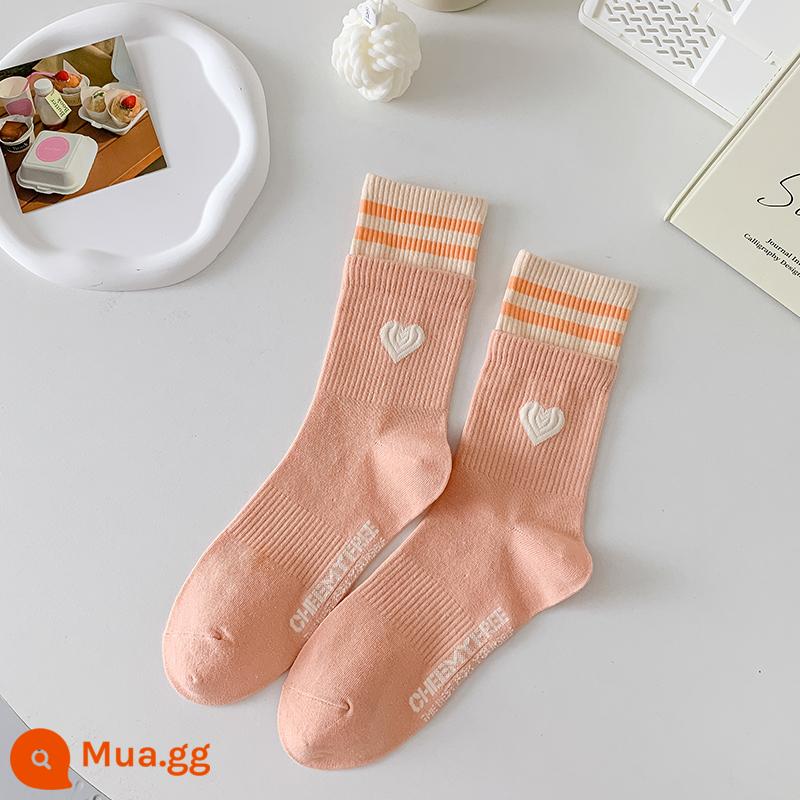 【2 cặp】Ống giữa cotton Shuangluo miệng người yêu dành cho nữ ~ đầu thu - [2 cặp] Bột cam