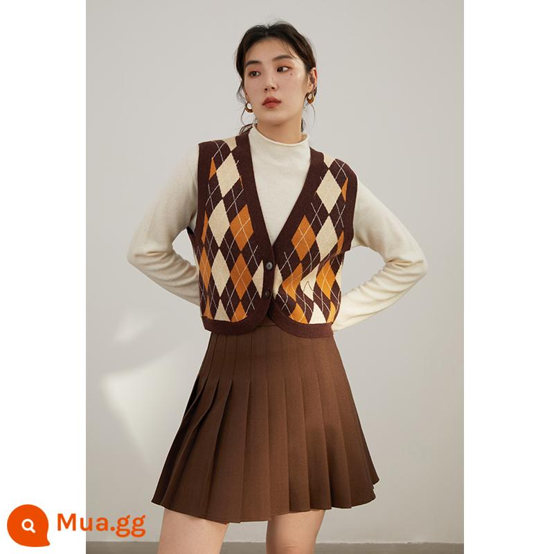 Một bó lớn quần áo nữ phong cách đại học kẻ sọc hình thoi màu sắc tương phản vest cardigan trông mỏng nhung Bắc cực dệt kim mặc bên trong phong cách cổ điển - kage