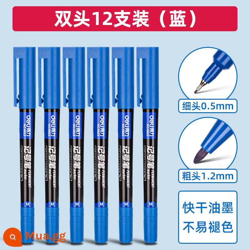 [60 gói] Bút đánh dấu mạnh mẽ hai đầu màu đen dầu móc bút nhanh khô không thấm nước dày đầu nghệ thuật với học sinh tiểu học bút đánh dấu hai đầu màu xanh đỏ màu vẽ tranh trẻ em không phai - [12 màu xanh] Hai đầu có chiều rộng gấp đôi