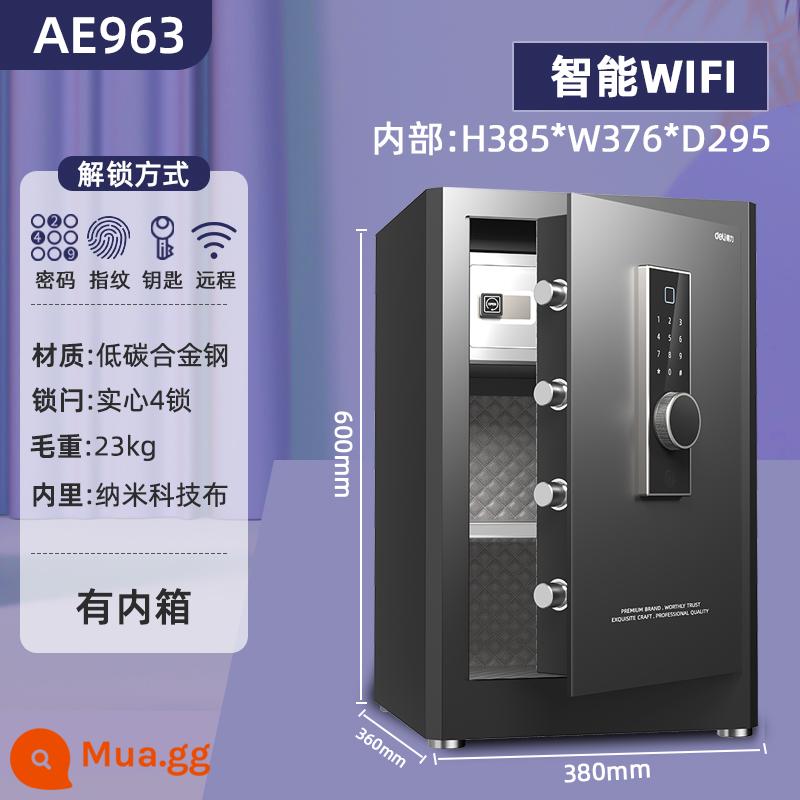 2023 Mới Deli Zhuoyue An Toàn Vân Tay Hộ Gia Đình Nhỏ An Toàn Đen Trắng Thông Số Kỹ Thuật Mật Khẩu WiFi Hộp An Toàn Lớn An Toàn Hộ Gia Đình 36/45/60Cm Văn Phòng Chống Trộm Hộp - [Mật khẩu vân tay thông minh WIFI]-60cm-AE963 Đen