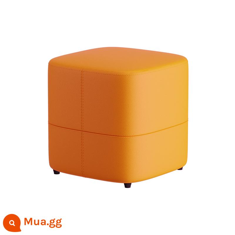 Ghế đẩu thay giày tối giản, ghế sofa da Napa sợi nhỏ, ghế đẩu da, ghế đẩu nhỏ, ghế vuông, ghế trang điểm tại nhà, ghế đẩu - Cam (Cao 30cm Rộng 30cm) Thiết kế đường may đơn giản