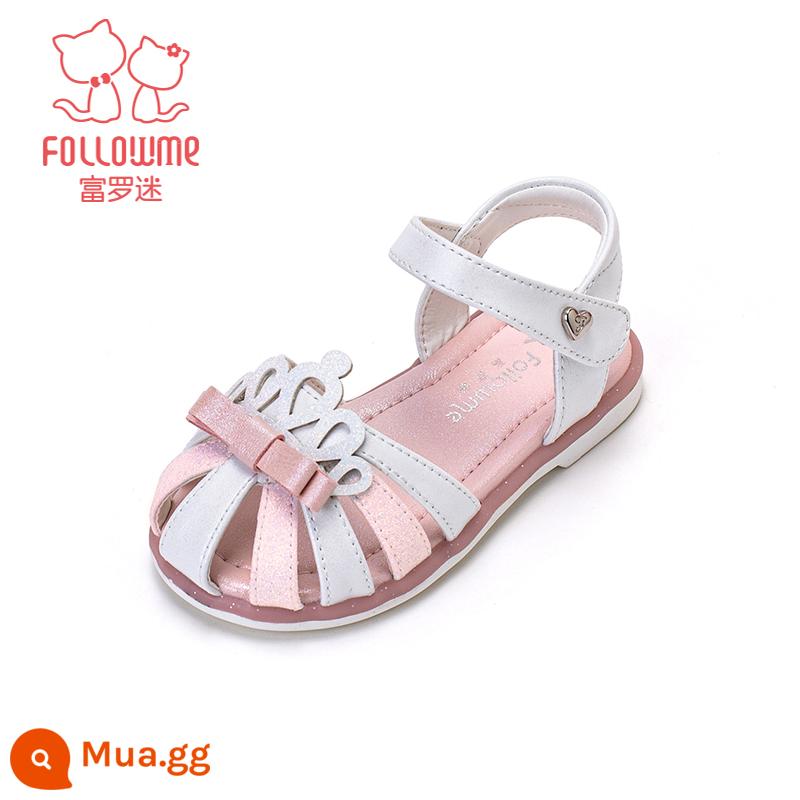 Fuluo Fan Bé Gái Giày Sandal 2023 Mùa Hè Mới Đế Mềm Chống Trơn Trượt Cho Bé Bãi Biển Bao Đầu Giày Công Chúa Giày Trẻ Em - trắng/hồng 7667