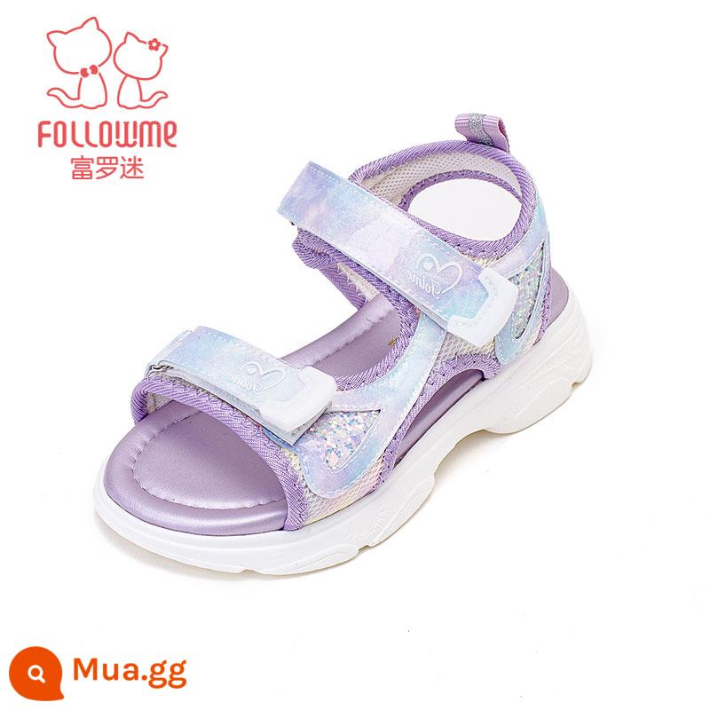 Fuluo Fan Giày Sandal Nữ Thể Thao Mùa Hè 2023 Học Sinh Nước Ngoài Mới Đế Mềm Chống Trơn Trượt Thoáng Khí Giày Đi Biển Cho Trẻ Em - Tím 8071