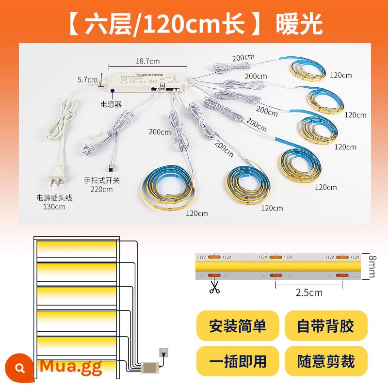 Dải ánh sáng cảm ứng tự dính tổng thể tủ rượu tủ quần áo mẫu tủ trưng bày dải đèn led không khe cực hẹp và siêu mỏng - Sáu lớp/mỗi lớp dài 120CM/có thể cắt [ánh sáng ấm áp]