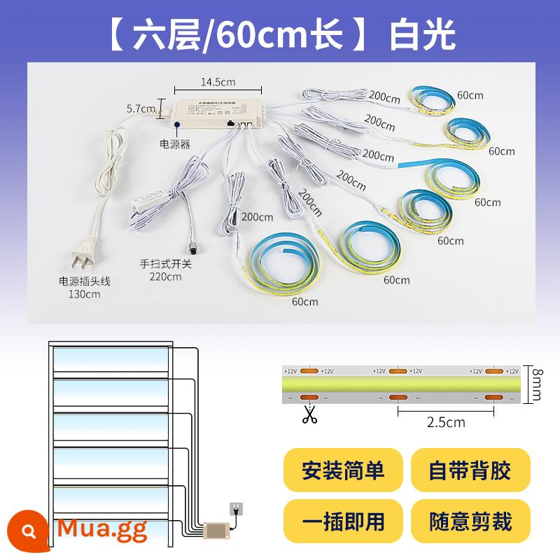 Dải ánh sáng cảm ứng tự dính tổng thể tủ rượu tủ quần áo mẫu tủ trưng bày dải đèn led không khe cực hẹp và siêu mỏng - Sáu lớp/mỗi lớp dài 60 cm/có thể cắt [ánh sáng trắng]