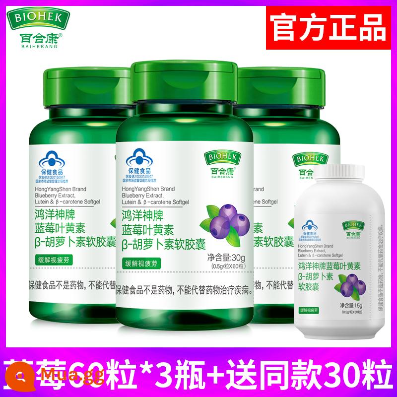 Baihekang blueberry lutein ester sản phẩm chăm sóc mắt dành cho người trung niên và người cao tuổi để giảm mệt mỏi thị giác và cận thị ở trẻ em - [Cung cấp 3 tháng rưỡi] Blueberry Lutein 60 viên * 3 chai + tặng 30 viên * 1 chai cùng kiểu